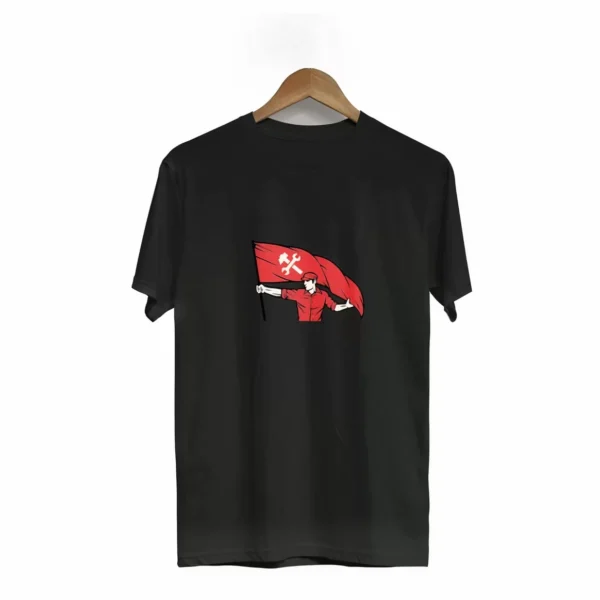 1 Mayıs Emekçilerimiz İçin Özel Tasarım Bayraklı Emekçi Baskılı T-shirt - Siyah