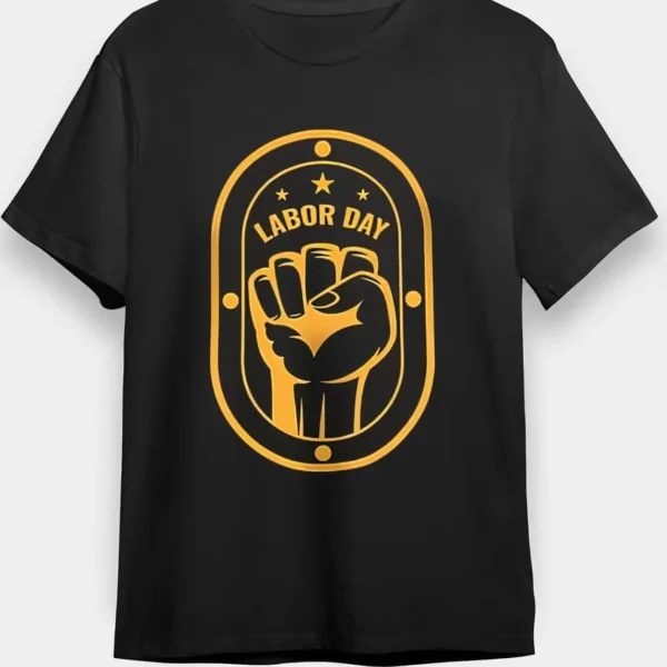 1 Mayıs Emekçilerimiz İçin Özel Tasarım LABOR DAY Baskılı T-shirt - Siyah