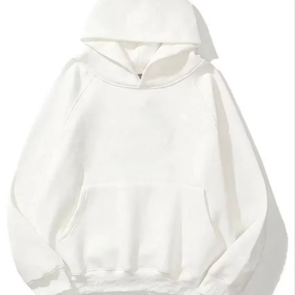 3 İplik Pamuklu Unisex Kapşonlu Sweetshirt - Beyaz