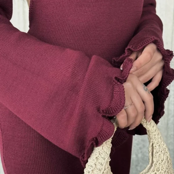 Acık Sırt Detaylı Maxi Uzun Boy Elbise- Bordo