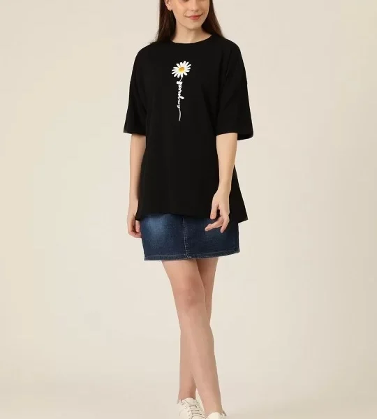 Baskılı Kadın T-shirt - Siyah