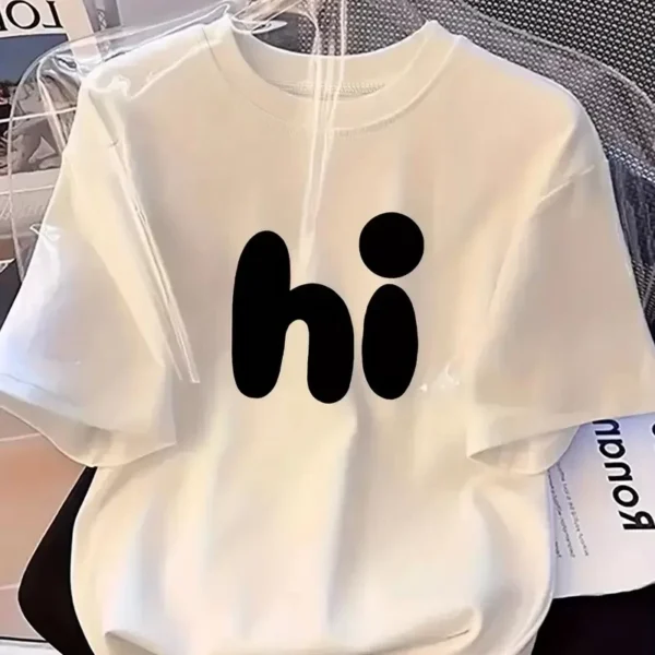 20/1 Penye Compack Baskılı Oversize Bisiklet Yaka Kısa Kol Yazlık T-shirt - Beyaz