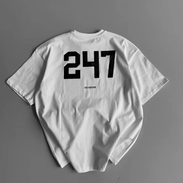 20/1 Penye Compack Baskılı Oversize Bisiklet Yaka Kısa Kol Yazlık T-shirt - Beyaz
