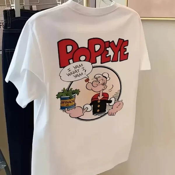 Erkek Oversize Tişörtü  Popeye the Sailor Retro Vintage Ispanak | Hediye olarak idealdir, farklı boyutları mevcuttur. - Beyaz