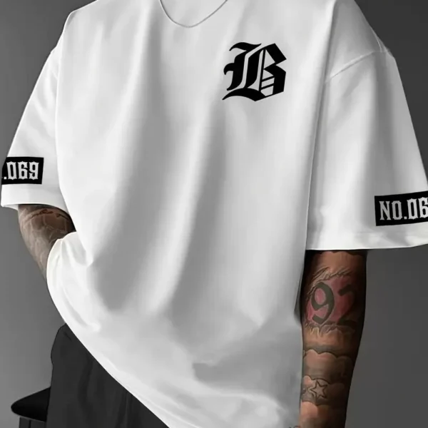 LB Baskılı Ön Arka Oversize Bisiklet Yaka Kısa Kol T-shirt - Beyaz