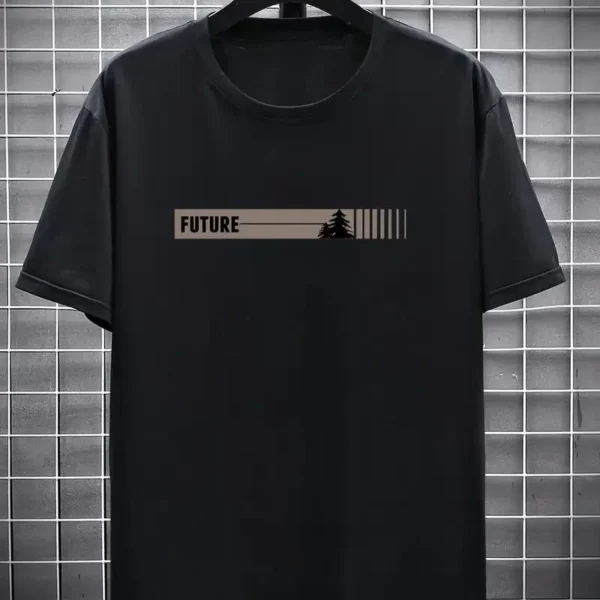 20/1 Penye Compack FUTRE Baskılı Oversize Kısa Kol Bisiklet Yaka T-shirt - Siyah