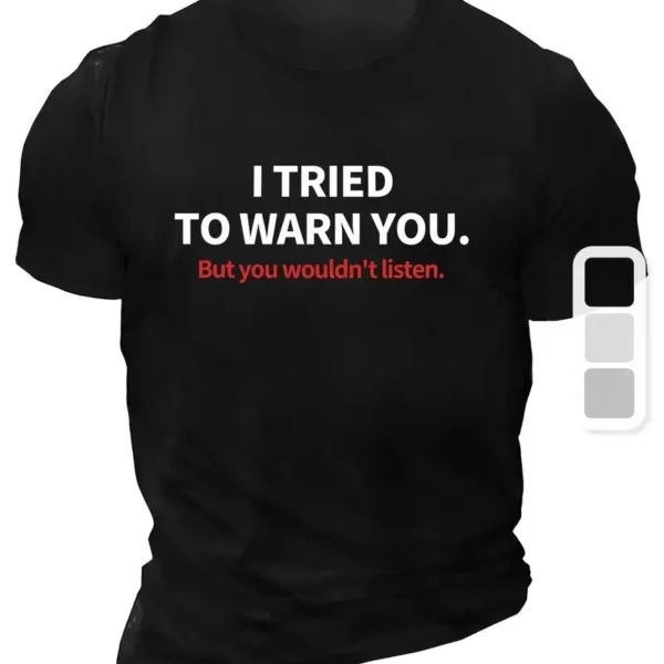 20/1 Penye Compack I TRIED TO WARN YOU. Baskılı Oversize Bisiklet Yaka T-shirt - Siyah
