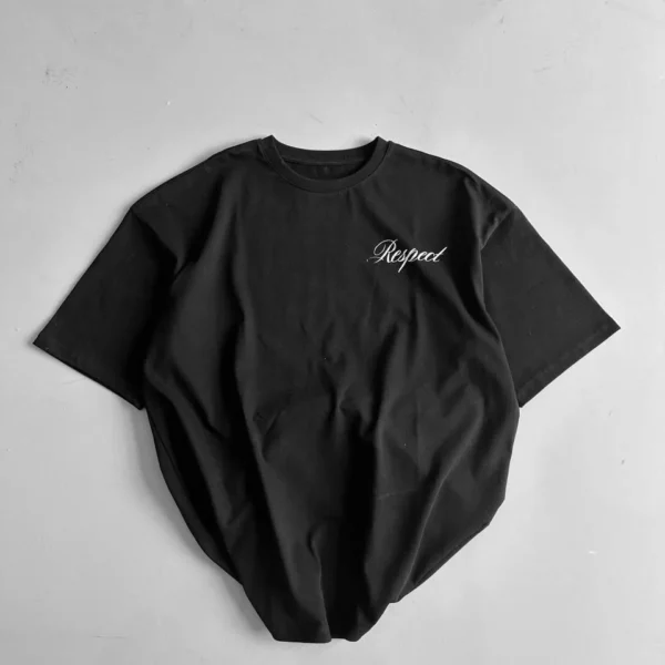 20/1 Penye Compack Baskılı Oversize Bisiklet Yaka Kısa Kol Yazlık T-shirt - Siyah