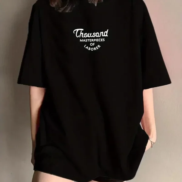 Thousand Ön Arka Baskılı Oversize Bisiklet Yaka T-shirt - Siyah