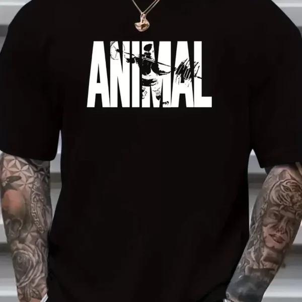 ANIMAL Desen Baskı Erkek Oversive Tişört, Grafik Tişört Erkek Yazlık Outdoor Kıyafetleri, Sporda ve Günlük Giyime Uygun  - Siyah