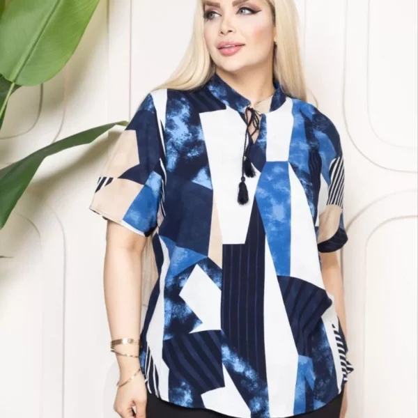 Bebe yaka püskül Detaylı Bluz- Desenli