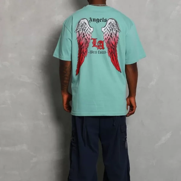 Unisex Oversize Baskılı Bisiklet Yaka T-Shirt - Mint Yeşili
