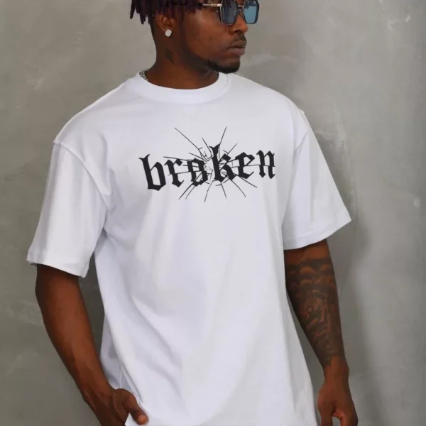 Unisex Oversize Baskılı Bisiklet Yaka T-Shirt - Beyaz