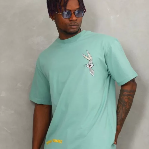 Unisex Oversize Baskılı Bisiklet Yaka T-Shirt - Mint Yeşili