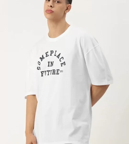 Erkek Baskılı Oversize T-shirt - Beyaz