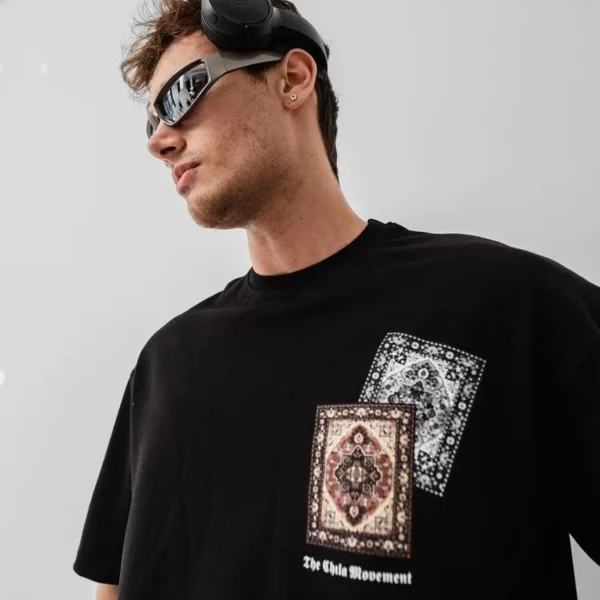 Erkek Baskılı Oversize T-shirt - Siyah