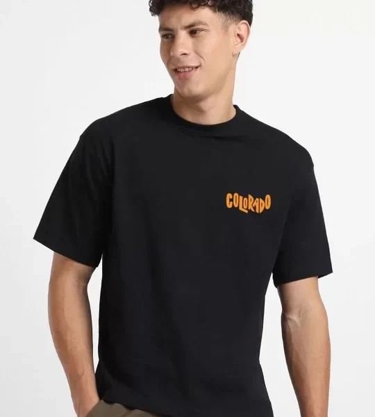 Erkek Baskılı Oversize T-shirt - Siyah