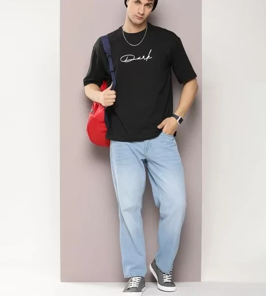 Erkek Baskılı Oversize T-shirt - Siyah