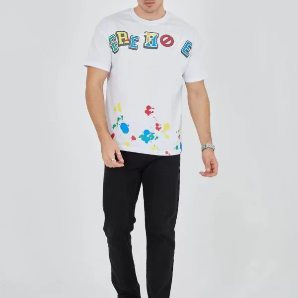 Erkek Baskılı Penye T-Shirt - Beyaz