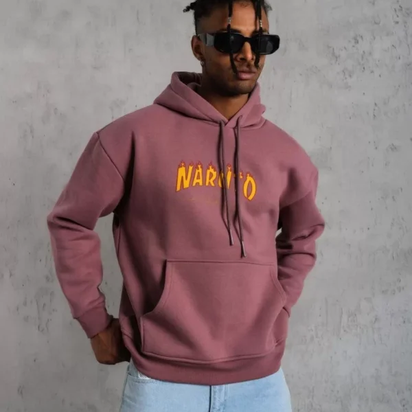 Erkek Baskılı Sweat Kapüşonlu - Gül Kurusu