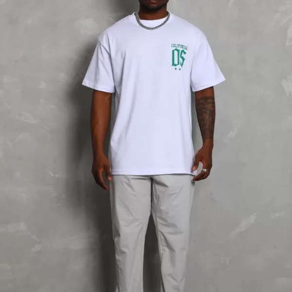 Unisex Oversize Baskılı Bisiklet Yaka T-Shirt - Beyaz