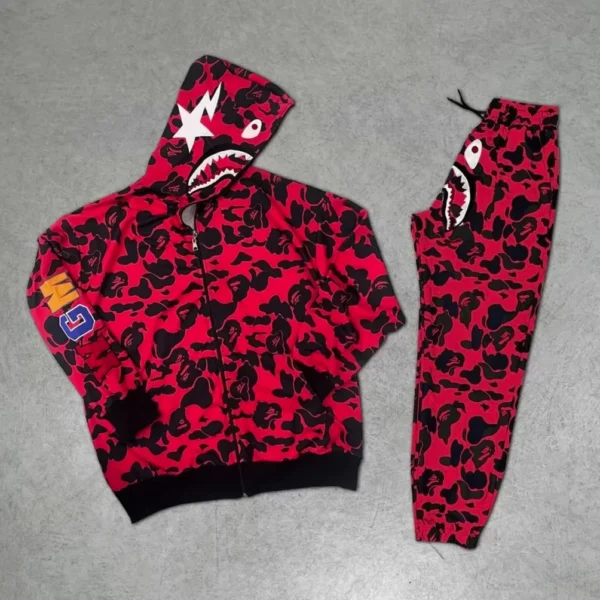 Unisex Pubg Bape x Shark Eşofman Takımı - Kırmızı