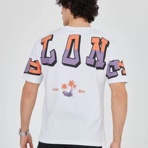Erkek Ön ve Arka Baskılı T-Shirt - Beyaz