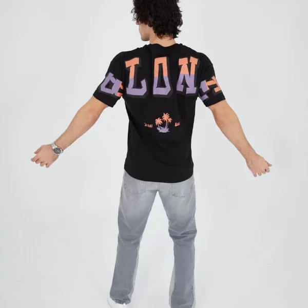 Erkek Ön ve Arka Baskılı T-Shirt - Siyah