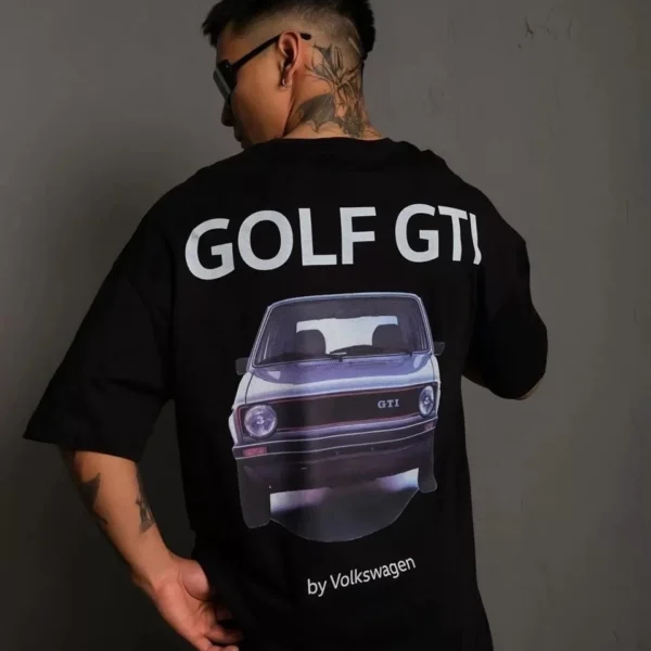 Erkek Sırt Baskılı Bisiklet Yakalı Oversize T-Shirt - Siyah