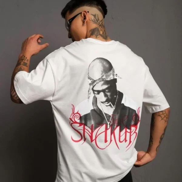 Erkek Sırt Baskılı Oversize T-Shirt - Beyaz
