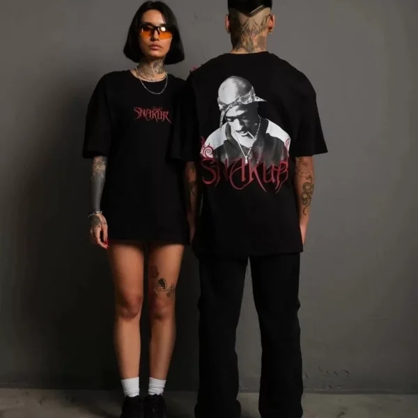Erkek Sırt Baskılı Oversize T-shirt - Siyah
