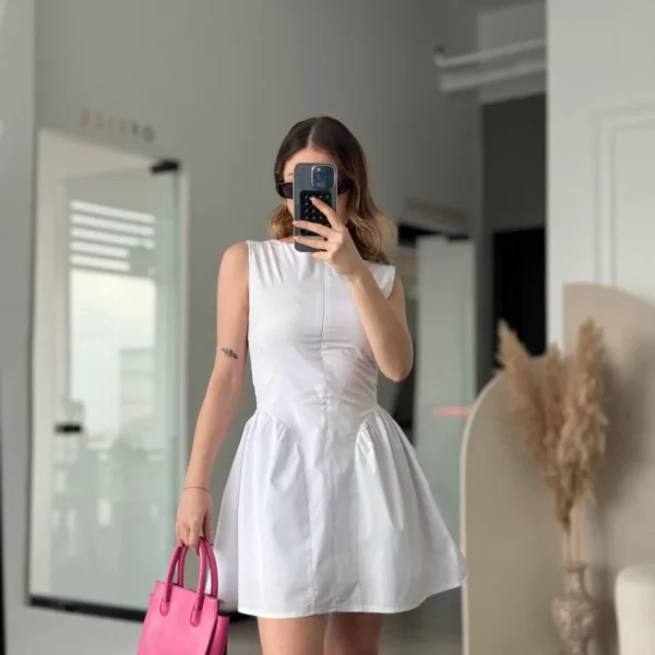 Fermuar detaylı Mini Elbise - Beyaz