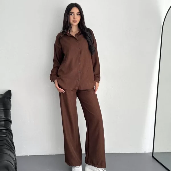 Gömlek Pantolon ikili Takım - Kahverengi