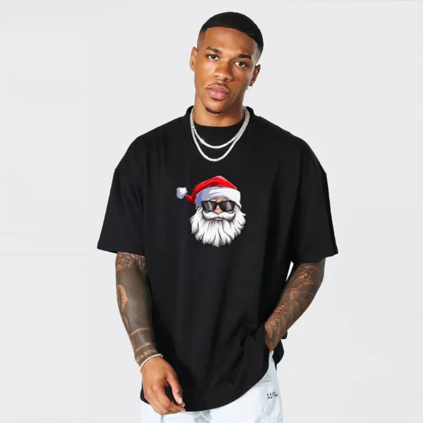 Gözlüklü Noel Baba T-shirt - Siyah