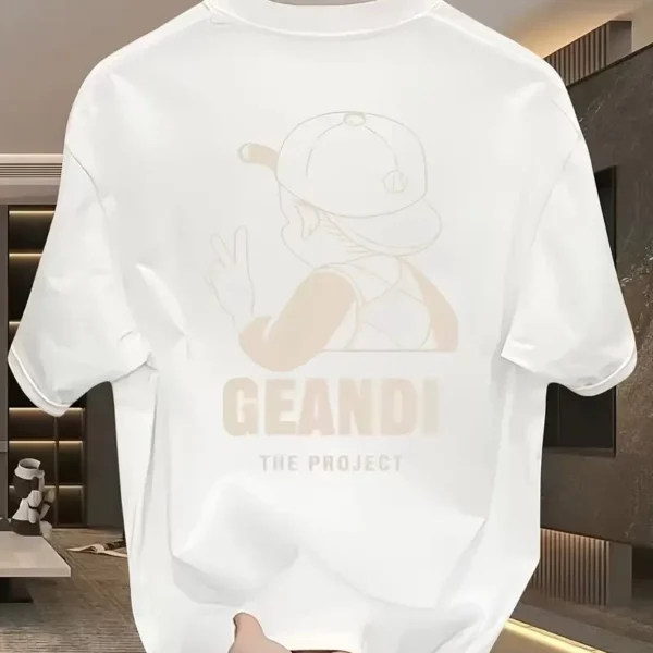 Geniş Kesim Pamuklu Tişört - "GANDHI The Project" Baskılı, Beyaz, Rahat Kesim, Kısa Kollu, Günlük Kıyafet, Her Gün Giyilebilecek Tişört- Beyaz