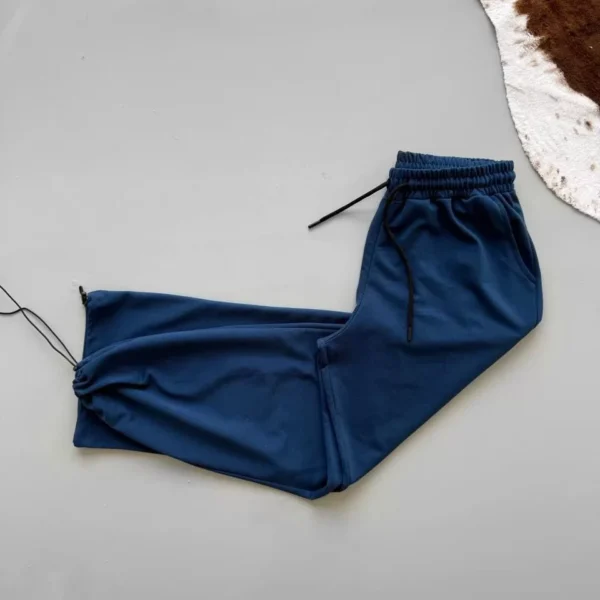 İki İplik Kumaş Beli Lastikli Yarı Flota Cepli Boru Paça Baggy Alt Esofman - Turkuaz
