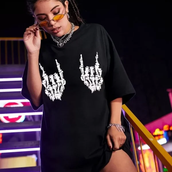 Kadın Baskılı Oversize T-shirt - Siyah