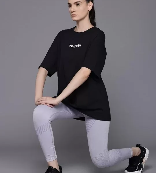 Kadın Baskılı Oversize T-shirt - Siyah
