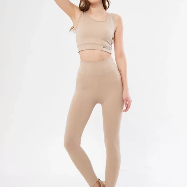 Kadın Crop Tayt İkili Spor Takımı - Bej