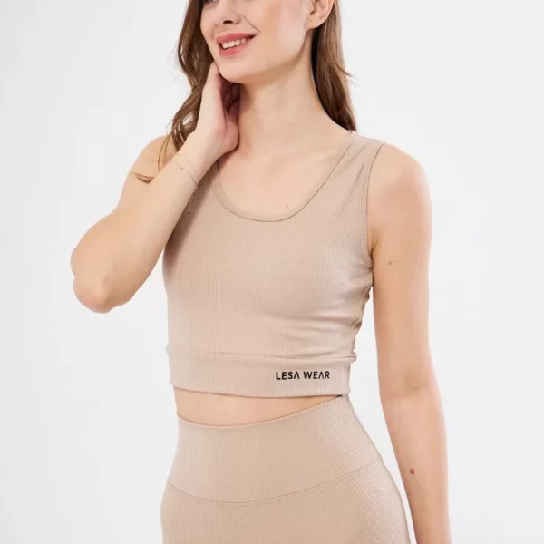 Kadın Fitilli Baskılı Crop - Bej