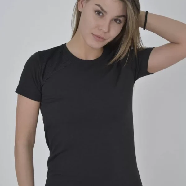 Kadın Omuz Fileli Slim Fit T-shirt - Siyah