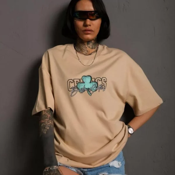Kadın Sırt Baskılı T-shirt - Bej