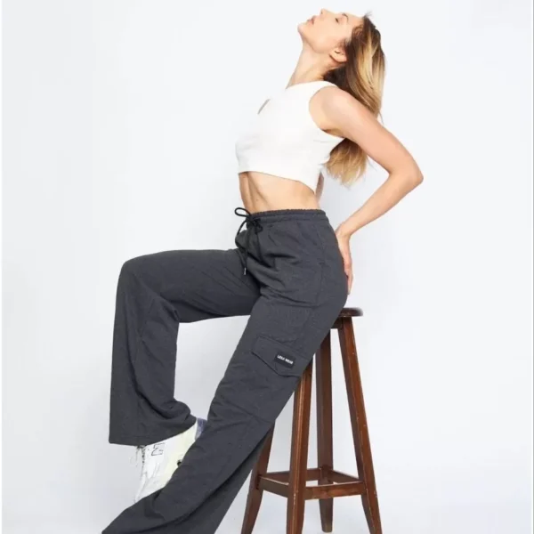 Kargo Cepli Palazzo Oversize Kesim İki iplik Bol Paça Eşofman Altı Pantalon - Antrasit