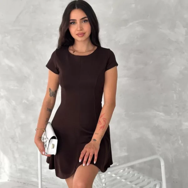 kısa kollu Mini Elbise - Füme