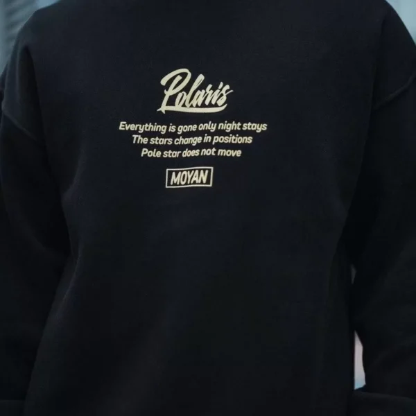 Kışlık Bisiklet Yaka Ön Ve Arka Baskılı SweatShirt - Siyah
