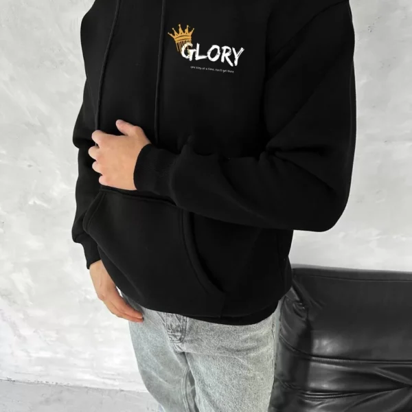 Kışlık Üç İplik Kapüşonlu SweatShirt - Siyah