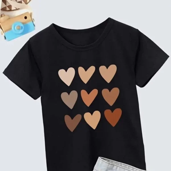 Kız Çocuk Bisiklet Yaka Baskılı T-Shirt - Siyah