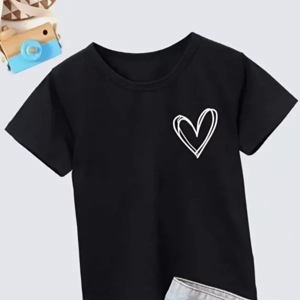 Kız Çocuk Bisiklet Yaka Baskılı T-Shirt - Siyah