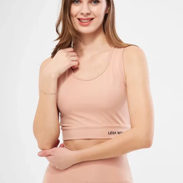 Kolsuz Sporcu Baskılı Crop - Bej