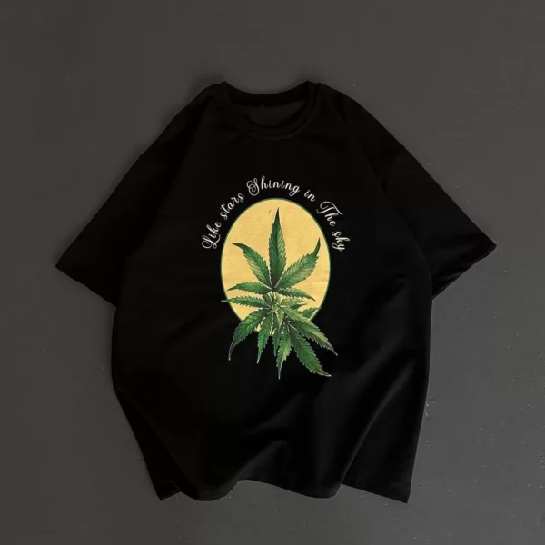 Ön ve Arka Baskılı Oversize Bisiklet Yaka T-shirt- Siyah
